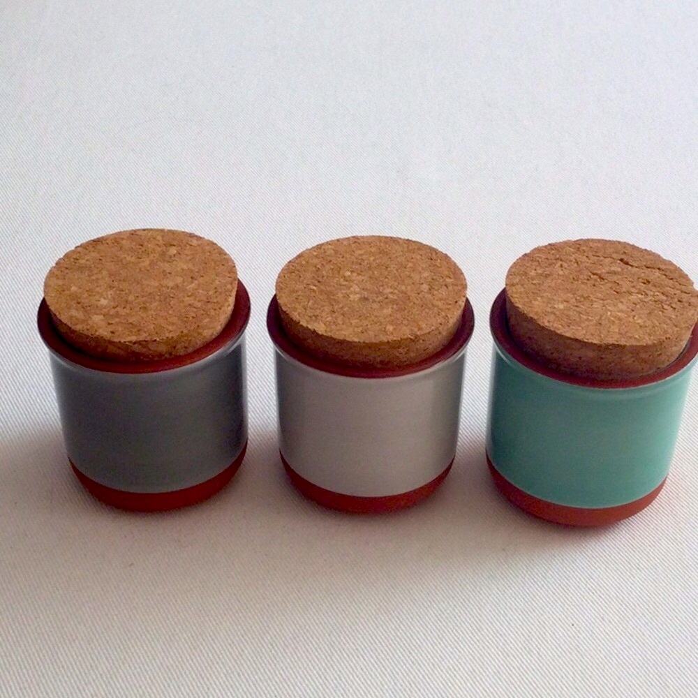 Jamie Oliver Set of 3 Small Ceramic Jars with Cork Lids - Gray, White, Mint